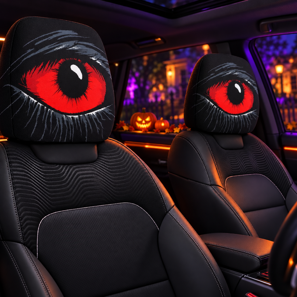 Housses d'appui-tête Halloween dans une voiture de nuit