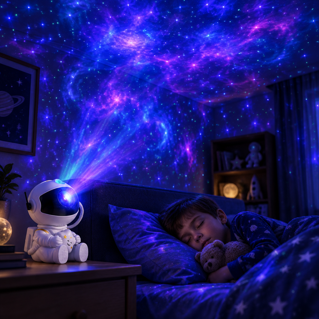 Projection galaxie au plafond d'une chambre