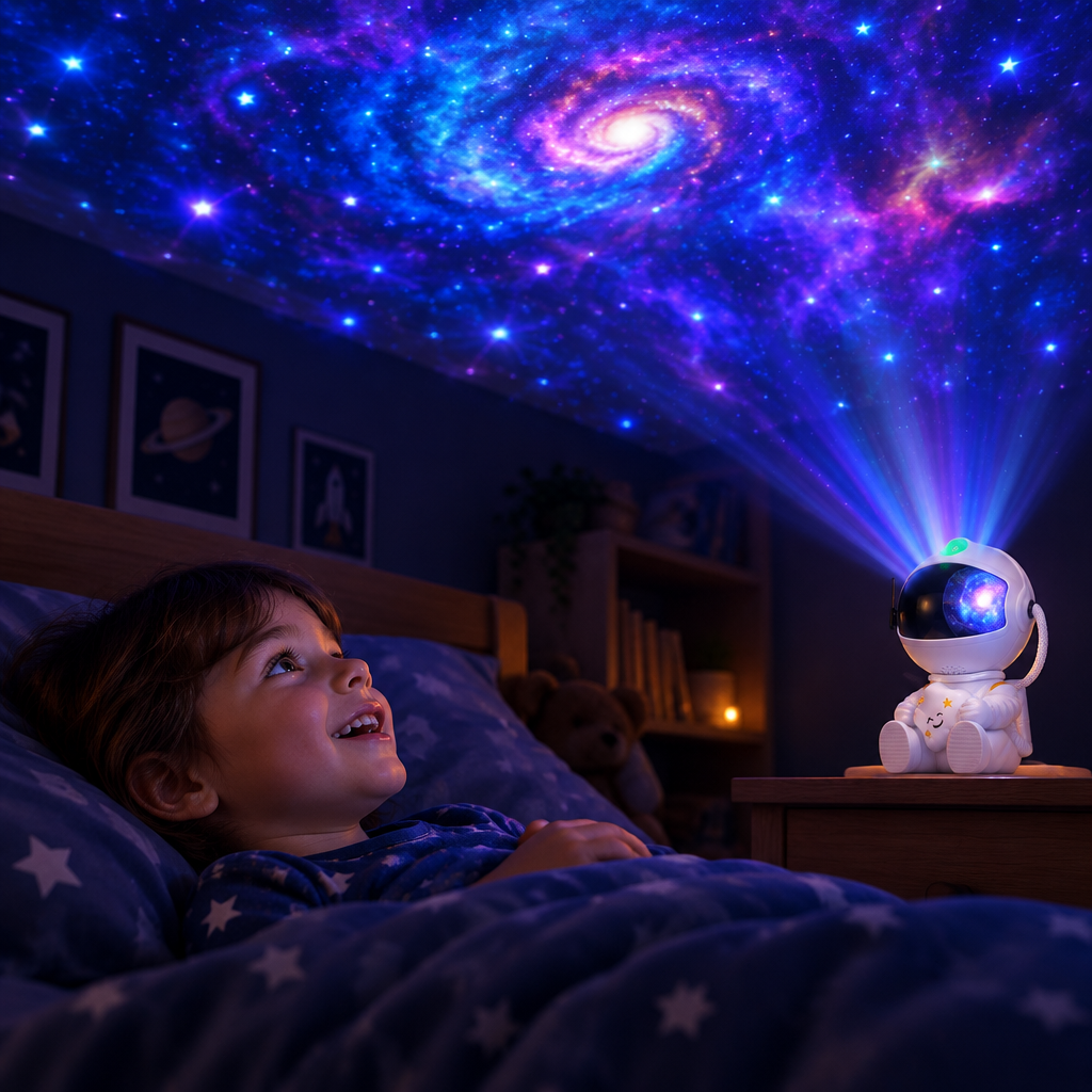 Enfant émerveillé par le ciel étoilé